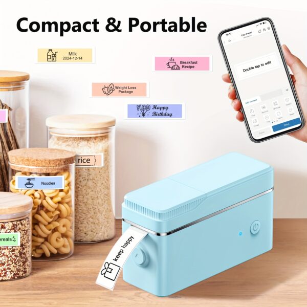 P31S label printer/label paper1roll or 3rolls, portable label machine with wireless connection and multiple templates, fast file system output, various colors of label paper suitable for printing address, logo, clothing labels in offices and homes