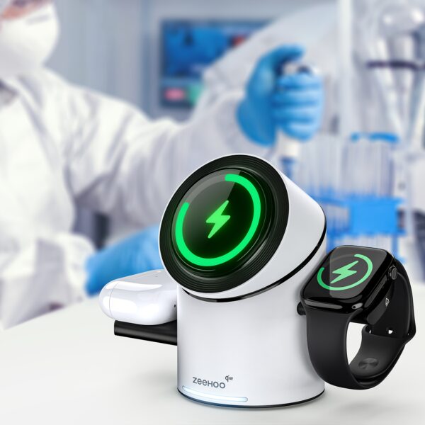 ZEEHOO CylinTrick-R 3-in-1 Wireless Charging Station - 15W Qi2 Fast Charge for iPhone (16/15/14/13/12), Smart Watch & for Airpods with 30W Adapter Included for Lab - Image 11