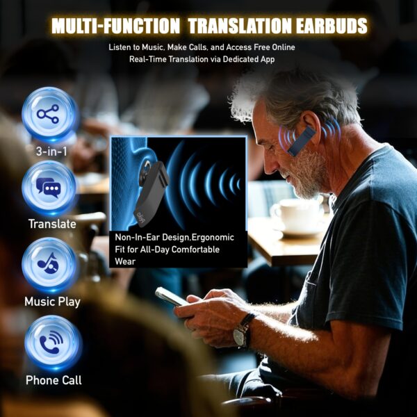 PEIKO WOLRD Language Transaltor Single Earphone Earbud Supports 136 Language Accent Online Real Time Voice Translation Supports 11 Offline Voice Translation Language - Image 3