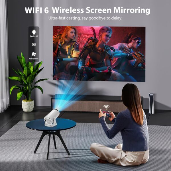 HY300 Pro Mini Portable Projector, Native 1080P Supports 4K/260ANSI Smart Projector with WiFi 6 BT 5.0, Screen Adjustment, 180 Degree Rotation, Home Video Projector Built-in Android 11.0 OS - Image 10