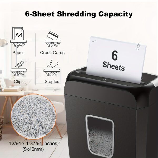 Cross-Cut Paper Shredder With 6-Sheet Capacity And 3.4-Gallon Wastebasket, Compact Size For Home Office; Shreds Credit Cards, Documents, Mail, Staples, And Clips - Image 4
