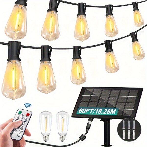 MLEACL 120/100/60/25FT Solar String Lights With USB Port & Remote Control Solar Patio Lights Long Last For Dimmable Solar Power LED Bulbs For Porch Garden Market Bistro