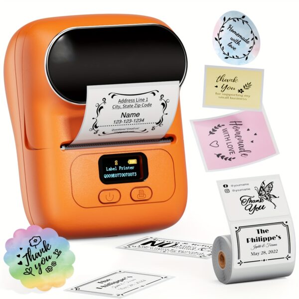 Barcode Printer - Label Maker Machine Wireless Themal Label Printer for Small Business, School, Barcode, Address, Jewelry, Clothing, Organizing, Orange