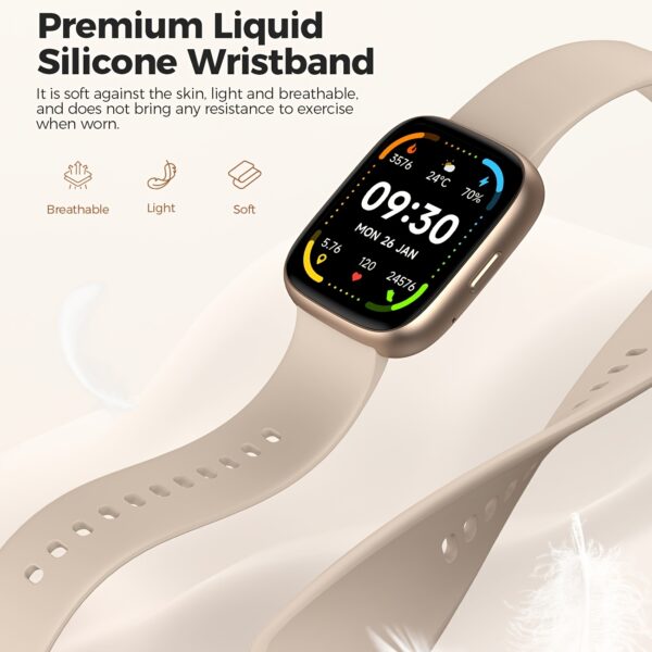Bold Design, Golden Smartwatch with Calling Function & Alexa - 1.83" HD Display, Sleep & Stress Detection, 100 Sport Modes, Customizable Faces, Weather, Music & Camera Control, Breathing Training, Menstrual Tracker for Android & iOS, Smart Watch for Android Phones - Image 2