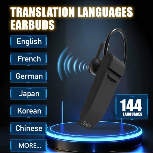 PEIKO WOLRD Language Transaltor Single Earphone Earbud Supports 136 Language Accent Online Real Time Voice Translation Supports 11 Offline Voice Translation Language