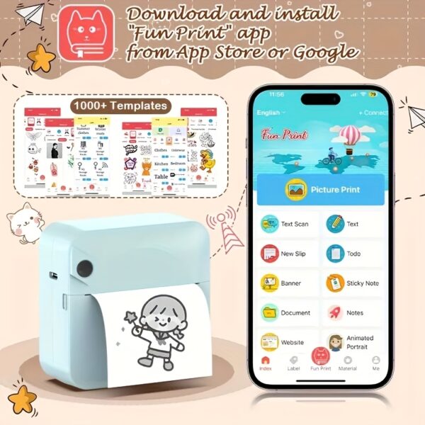 Ink Free Sticker Printer Mini Thermal Printer with One Roll Of Thermal Paper, Wireless Pocket Printer, Intelligent Portable Receipt Printer, Suitable for Photos, Diaries, Notes, And Memos - Image 6