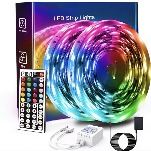 50ft LED Strip Lights RGB Color Changing - 44 Key Remote Control, DIY Modes, Dimmable, Cuttable, 16 LEDs/M, for Bedroom, Living Room, Christmas Party, Home Decor, Festival Lighting