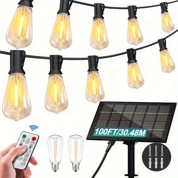 MLEACL 120/100/60/25FT Solar String Lights With USB Port & Remote Control Solar Patio Lights Long Last For Dimmable Solar Power LED Bulbs For Porch Garden Market Bistro - Image 8