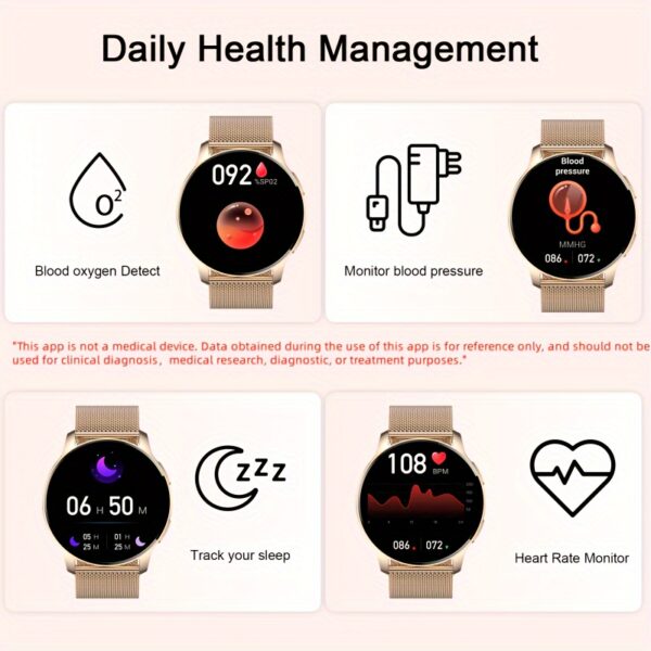 Smartwatch for women (answering/making calls), fitness tracker for Android and iPhone smartphones, equipped with LED high-definition full touch screen AI voice controlled pedometer - Image 6