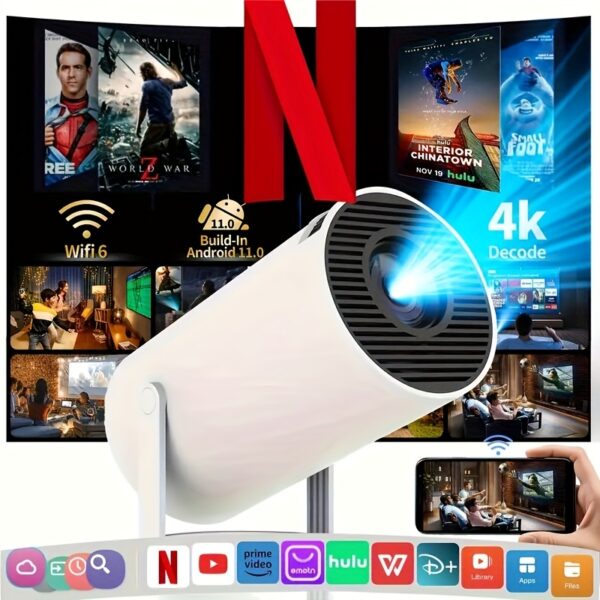 Support WIFI; Support 4K Decoding 1800P Wireless Connection Projector; Adjustable Brightness Screen Display, Wall-mounted Projector; Handheld