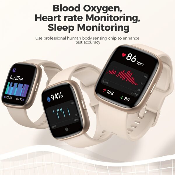 Bold Design, Golden Smartwatch with Calling Function & Alexa - 1.83" HD Display, Sleep & Stress Detection, 100 Sport Modes, Customizable Faces, Weather, Music & Camera Control, Breathing Training, Menstrual Tracker for Android & iOS, Smart Watch for Android Phones - Image 5