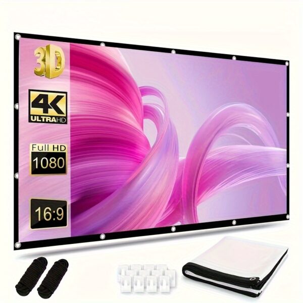Easy-Install 4K Projection Screen - No Drill, Wall Mounted, Soft White, Reinforced Metal Holes, Lightweight & Foldable Design for Bedroom & Living Room - Sizes: 60", 72", 84", 100", 120", 150, Home Theater Screen | Minimalist Design | Spandex Material - Image 6