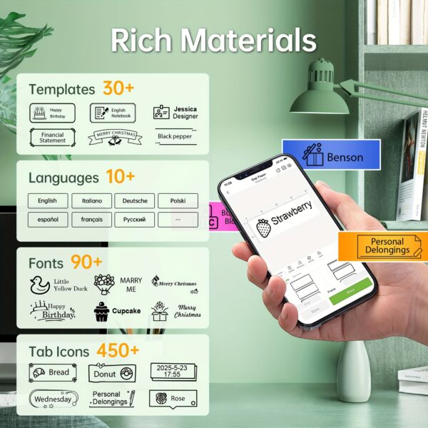 POLONO P31S Label Maker Machine With Tape Portable Thermal Printer Wireless Label Printer For Organizing Storage Office Home, Sticker Maker Mini Label Maker With Multiple Templates, White - Image 7