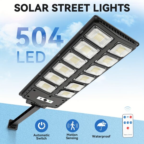 1pc 888LED 3000LM Solar Street Light 6500K 200LED/504 LED Solar Parking Street Light (Dusk To Dawn) With Foldable Bracket Solar Flood Light (Wide Angle Motion Sensor And Remote Control) For Commercial Area Lighting Yard - Image 6