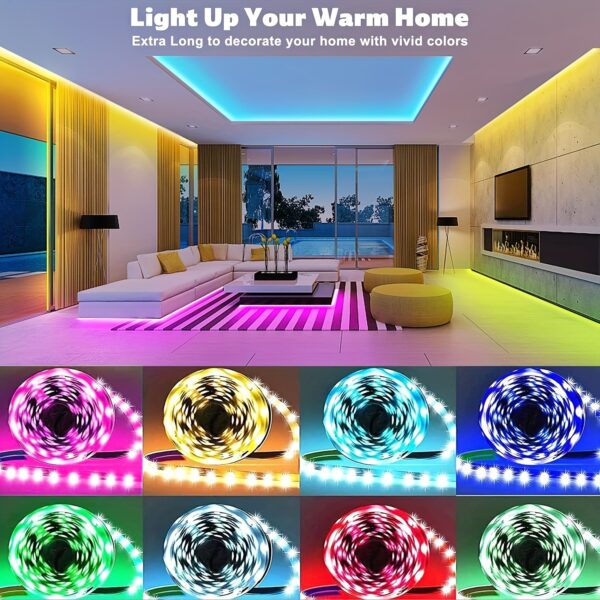 50ft LED Strip Lights RGB Color Changing - 44 Key Remote Control, DIY Modes, Dimmable, Cuttable, 16 LEDs/M, for Bedroom, Living Room, Christmas Party, Home Decor, Festival Lighting - Image 9