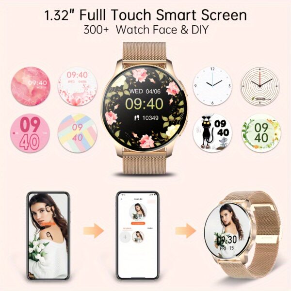 Smartwatch for women (answering/making calls), fitness tracker for Android and iPhone smartphones, equipped with LED high-definition full touch screen AI voice controlled pedometer - Image 3