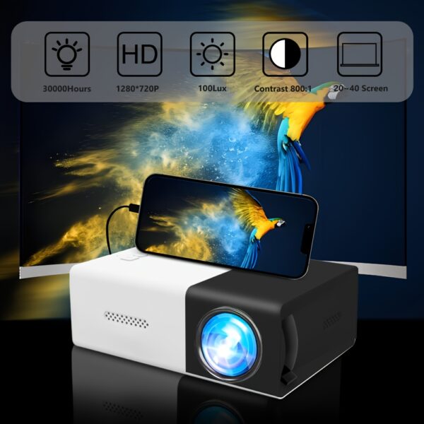 2025 New Mini Home Theater HD Projector, American Plug, Remote Control, Support Smartphone Screen Sharing, Compatible with Smartphone/USB Interface, for Indoor, Office Use - Image 11