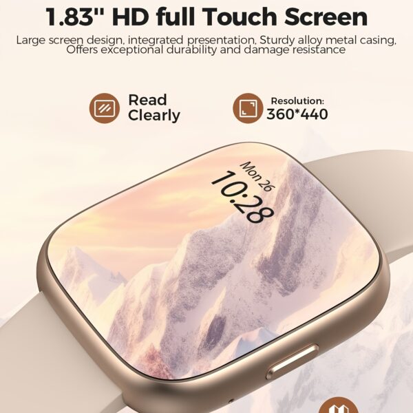 Bold Design, Golden Smartwatch with Calling Function & Alexa - 1.83" HD Display, Sleep & Stress Detection, 100 Sport Modes, Customizable Faces, Weather, Music & Camera Control, Breathing Training, Menstrual Tracker for Android & iOS, Smart Watch for Android Phones - Image 7