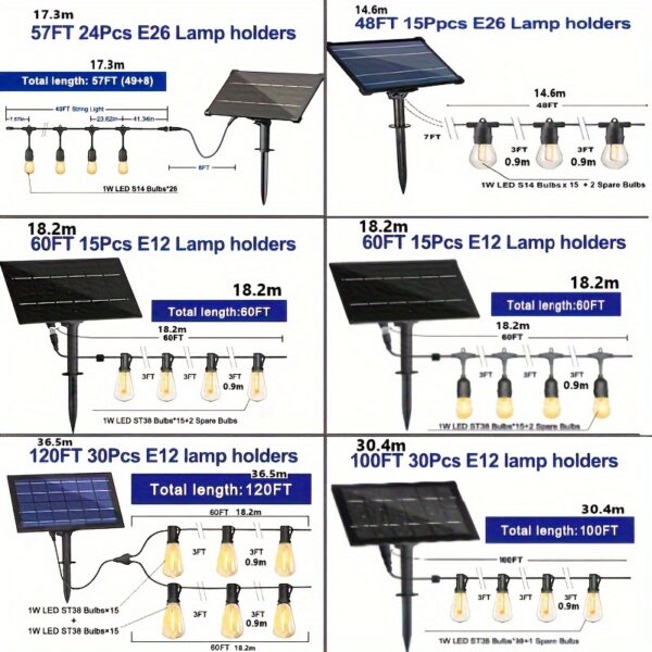 MLEACL 120/100/60/25FT Solar String Lights With USB Port & Remote Control Solar Patio Lights Long Last For Dimmable Solar Power LED Bulbs For Porch Garden Market Bistro - Image 13