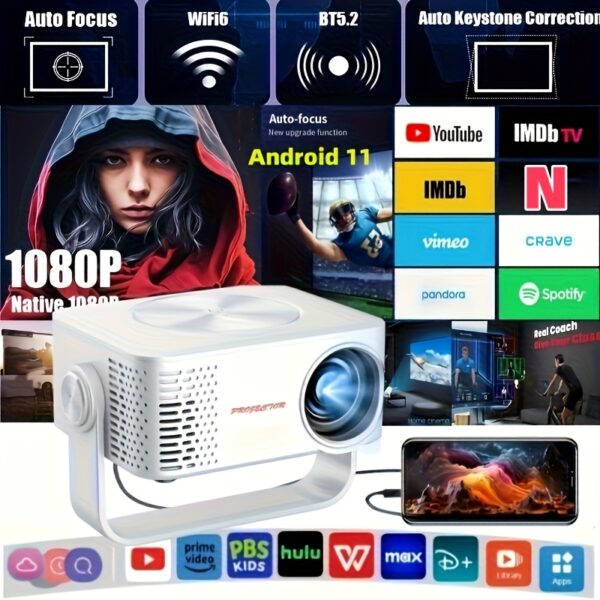 7000 Lumens Portable Mini Projector, Support 4K Projector, 1080P Dual Wifi Same Screen, Home Theater Outdoor Portable, 180° Projection Angle Adjustable, Compatible with AV/ USB/ IOS/ Android