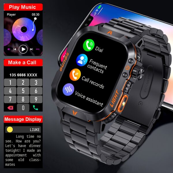 Sports Rugged Outdoor Smart Watch With LED Flashlight, AI Voice Command, & Fitness Tracking For Weather Athletes And Outdoor Adventures - Image 4