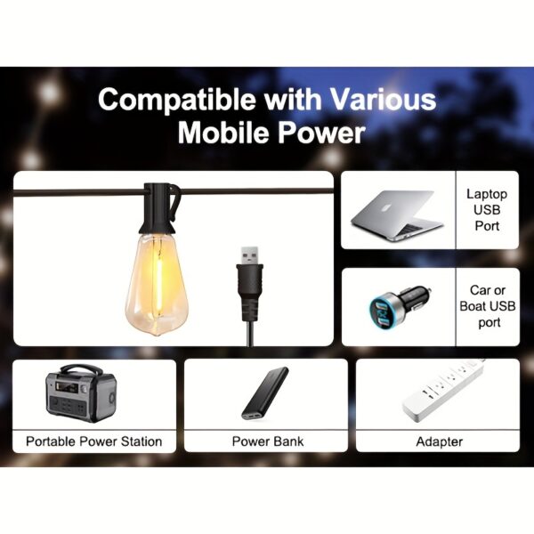 MLEACL 120/100/60/25FT Solar String Lights With USB Port & Remote Control Solar Patio Lights Long Last For Dimmable Solar Power LED Bulbs For Porch Garden Market Bistro - Image 7