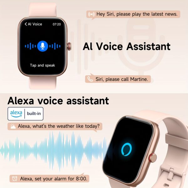 FUVEHA Smart Watch Support For IPhone& Android Wireless 5.3 Call Function Message Incoming Call Alert Alexa Voice 1.91 "Large Screen DIY Dial Weather Forecast 100+ Sports Mode Music Playback Pedometer Sleep Management Women'S Periods Smart Watch - Image 8