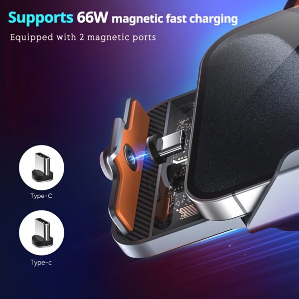 Bilolly 66W Fast Magnetic Car Charger & Phone Holder with 15W Wireless Charging, Auto-Clamping for iPhone 16-11, XR, XS, Samsung S25-S10+, Horizontal/Vertical Screen Adjustable Mount, Black Aluminum Alloy Design - Image 9