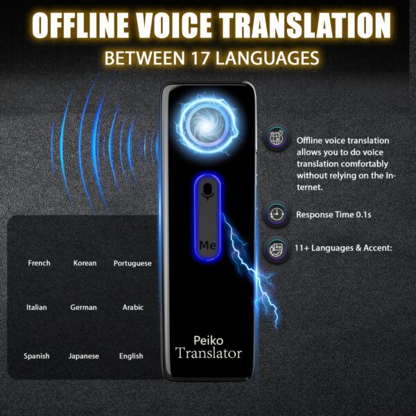 Péiko X9 Compact Language Translator Device - 136 Languages, Two-Way Voice Translation with Offline Support for 11 Languages, High Accuracy for Travel, Business & Education, Wireless Enabled, Rechargeable Battery, Sleek Black Design, Business Language Tool | Portable Voice Translator | Userfriendly Interface - Image 9