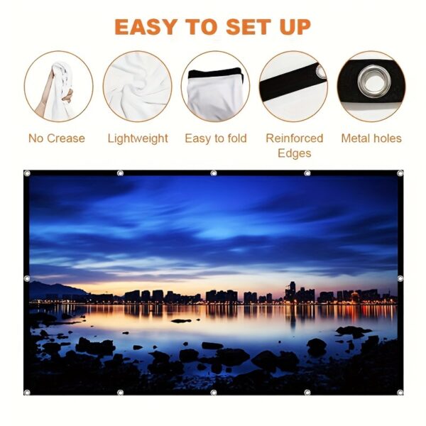 Easy-Install 4K Projection Screen - No Drill, Wall Mounted, Soft White, Reinforced Metal Holes, Lightweight & Foldable Design for Bedroom & Living Room - Sizes: 60", 72", 84", 100", 120", 150, Home Theater Screen | Minimalist Design | Spandex Material