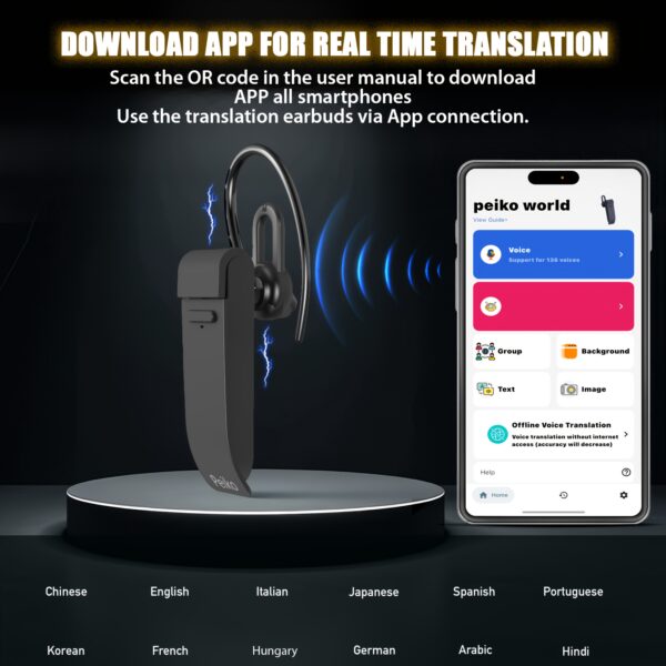 PEIKO WOLRD Language Transaltor Single Earphone Earbud Supports 136 Language Accent Online Real Time Voice Translation Supports 11 Offline Voice Translation Language - Image 4