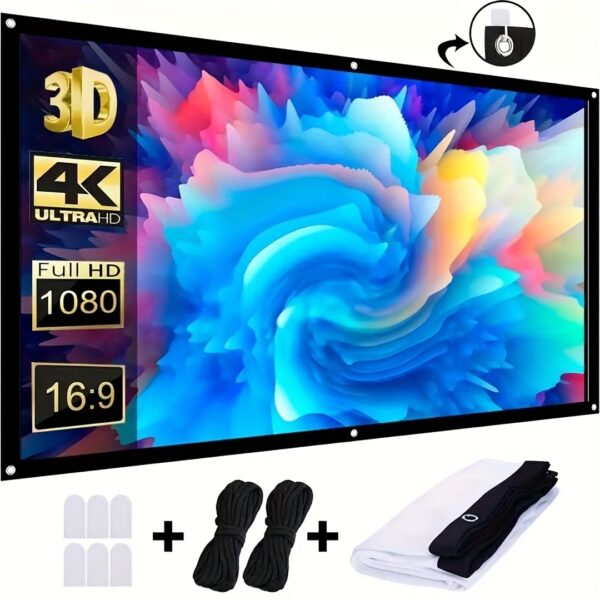 100 inch projector screen with four hook movie projection screens 16:9 Foldable/ portable/ wrinkle resistant/ indoor and outdoor projection double-sided video projection screen, machine washable and washable for home, party, office