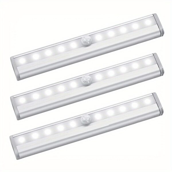 3-Pack Under Cabinet Lights, 10 LED Battery Operated Ultra-Bright Wireless Motion Sensor Light Indoor, Magnetic Dimmable Closet Lights, Wireless Under Counter Lights for Kitchen, Stairs, Available In 1-Pack - Image 3