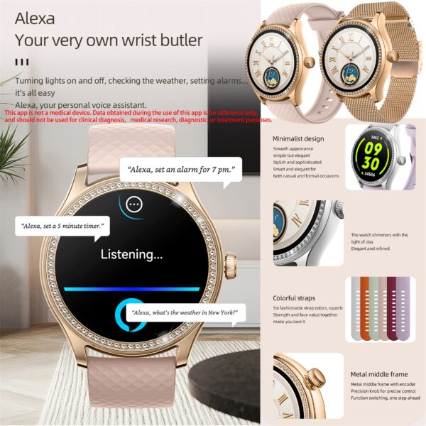 Smart Watch (Answer/Make Calls) For Women With Alexa Built-in, AI Voice, Call Integration, Smartwatch For Android IPhone, 1.38" Activity Tracker With Sleep Monitor, Fitness Tracker, Sleep Monitoring, 100+ Sports Fitness Tracker Silvery, Smart Watch With 1 Stainless Steel Watch Band And 2 Silicone Watch Band - Image 3