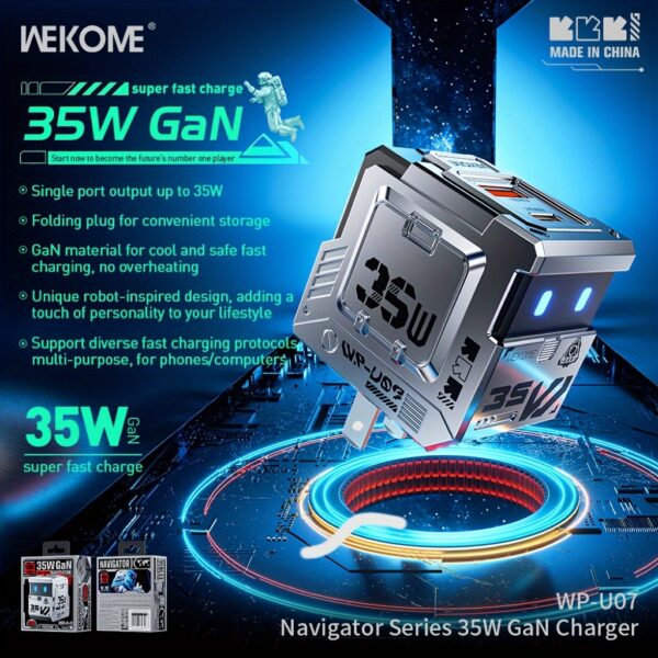 WEKOME WP-U07 Gallium Nitride 35W Fast Charging A+C) Dual Port Fast Output, Portable Folding Plug Travel Essential, Smart Chip Temperature Control, Supports Multiple Charging Protocols, Suitable for Most Mobile Phones and Tablets