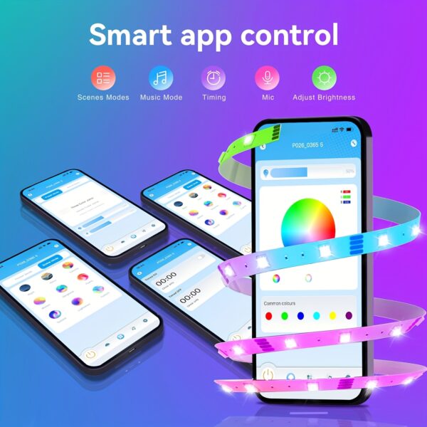 130ft RGB LED Smart Strip Light-Color Changing, Built-in Microphone, Music Synchronization, 24-button Remote Control, APP Control, Dynamic Color Changing, U.S. Plug-24 Volts, Multi-Size Smart Strip Light for Bedroom, Home, Decoration, Party - Image 9