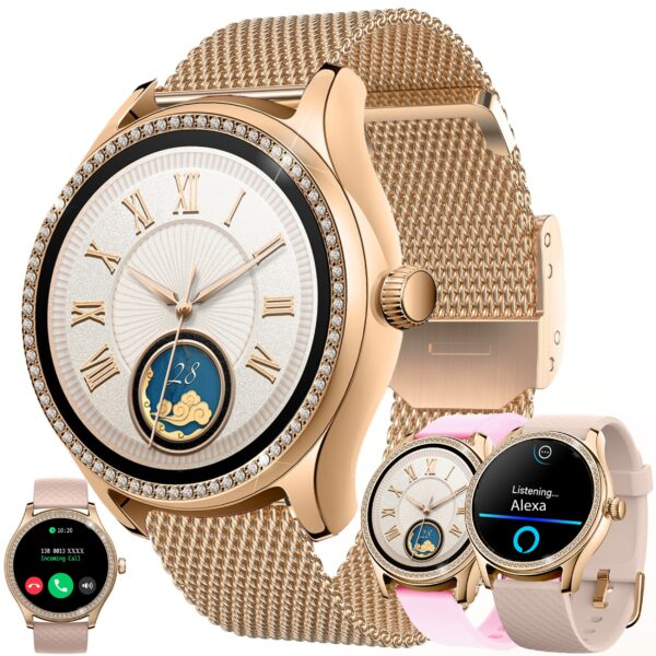 Smart Watch (Answer/Make Calls) for Women with Alexa Built-in, AI Voice, Call Integration, Smartwatch for Android iPhone, 1.38" Activity Tracker with Sleep Monitor, Fitness Tracker, Sleep Monitoring, 100+ Sports Fitness Tracker