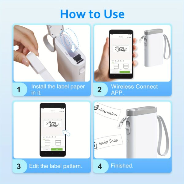 Label Maker With 1 Roll Of Label Paper, Portable Wireless Label Printer For Storage, Office, Home, Storage, Sticker Maker Mini Label Maker With Multiple Templates - Image 14