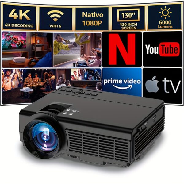 Projector With WiFi And Wireless, 2025 Upgrade Projector, Full HD 1080P Portable Video Projector, Home Theater, Wireless Screen Casting, Compatible With AV, TV Stick, Laptop, Smartphone. Suitable For Family Dinner, Birthday Gift. - Image 4