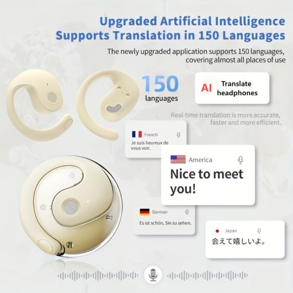 Wireless Translation Headphones with AI Voice Translation, No Latency Music, Real-Time Speech Translation, 150 Language Support, Type-C Charging, Includes Free Lanyard - Ideal for Multilingual Communication, Music Listening|Sleek Wireless Earbuds|Durable Charging Case - Image 6