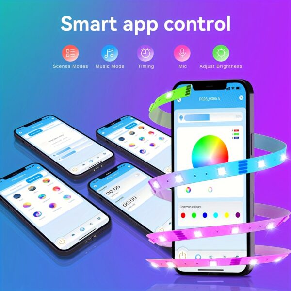 130/25/50/100 FT 40/7.5/15/30 Meter Led Strip Lights, Smart Strip Lights With App Controlled Remote, RGB Led 24v For Bedroom, Home, Decorative Music Synchronized Color Changing Lights - Image 7