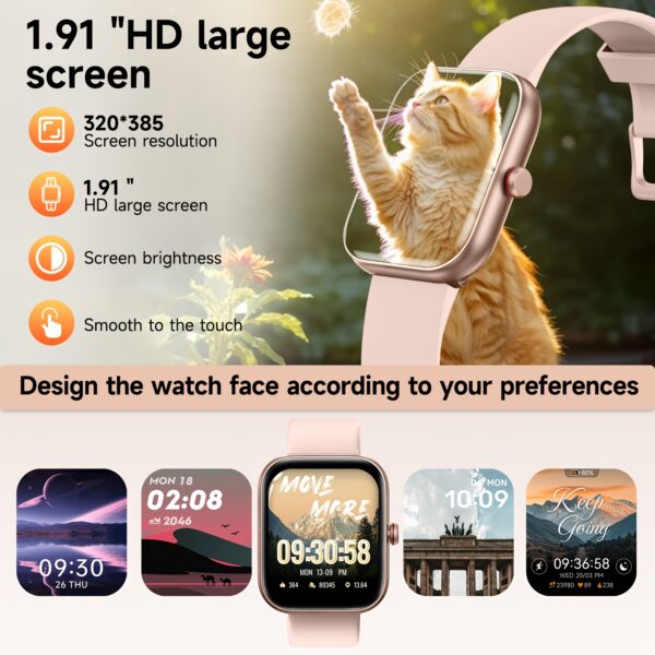 FUVEHA Smart Watch Support For IPhone& Android Wireless 5.3 Call Function Message Incoming Call Alert Alexa Voice 1.91 "Large Screen DIY Dial Weather Forecast 100+ Sports Mode Music Playback Pedometer Sleep Management Women'S Periods Smart Watch - Image 9