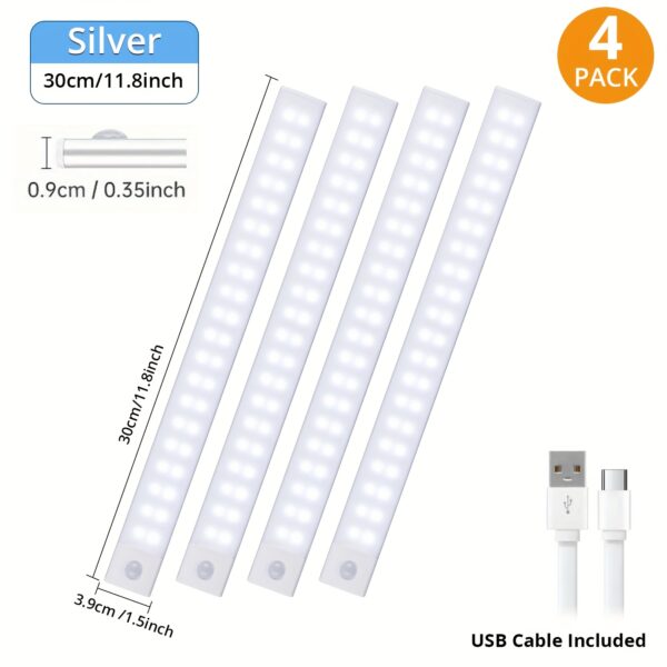 4/2pcs Motion Sensor Under Cabinet Lights, 3 Color Temperatures Wireless USB Rechargeable Night Light, Indoor Closet Lights, Stick-On Anywhere Magnetic Under-Counter Light Fixtures For Kitchen Cabinet Wardrobe Cupboard Stairs, Available In 2pcs. - Image 7