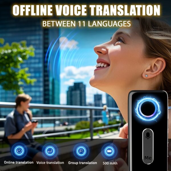 Péiko X9 Compact Language Translator Device - 136 Languages, Two-Way Voice Translation with Offline Support for 11 Languages, High Accuracy for Travel, Business & Education, Wireless Enabled, Rechargeable Battery, Sleek Black Design, Business Language Tool | Portable Voice Translator | Userfriendly Interface - Image 6