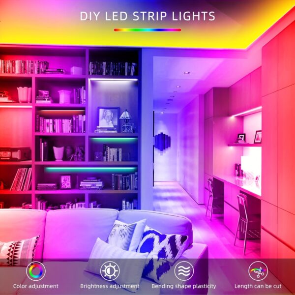 50ft LED Strip Lights RGB Color Changing - 44 Key Remote Control, DIY Modes, Dimmable, Cuttable, 16 LEDs/M, for Bedroom, Living Room, Christmas Party, Home Decor, Festival Lighting - Image 4