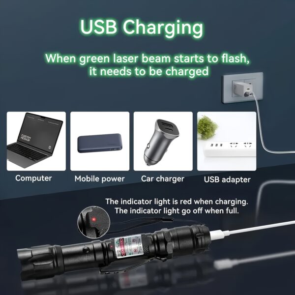 Green Laser Pointer with USB charging Cable, Laser Pointer, Laser pointer for Indoor Meetings, Tactical Long Range Laser Flashlight. - Image 3
