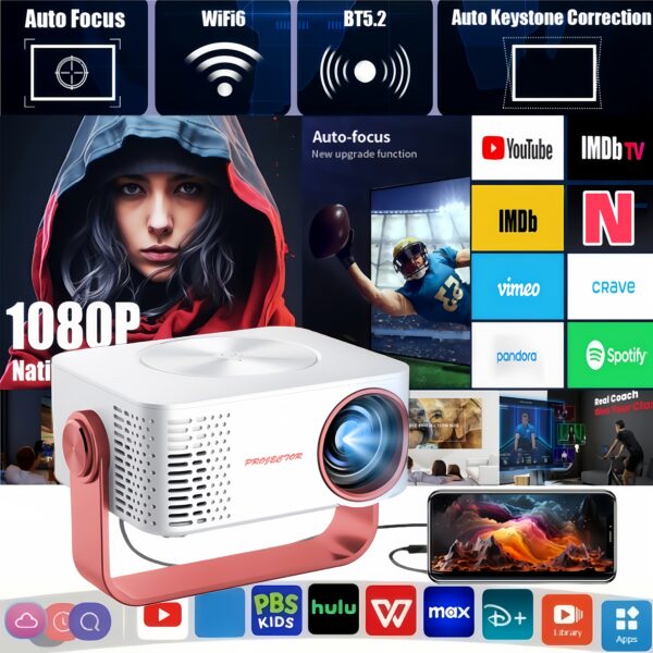 7000 Lumens Portable Mini Projector, Support 4K Projector, 1080P Dual Wifi Same Screen, Home Theater Outdoor Portable, 180° Projection Angle Adjustable, Compatible with AV/ USB/ IOS/ Android - Image 11