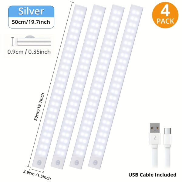 4/2pcs Motion Sensor Under Cabinet Lights, 3 Color Temperatures Wireless USB Rechargeable Night Light, Indoor Closet Lights, Stick-On Anywhere Magnetic Under-Counter Light Fixtures For Kitchen Cabinet Wardrobe Cupboard Stairs, Available In 2pcs. - Image 9
