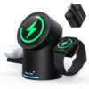 ZEEHOO CylinTrick-R 3-in-1 Wireless Charging Station - 15W Qi2 Fast Charge for iPhone (16/15/14/13/12), Smart Watch & for Airpods with 30W Adapter Included for Lab