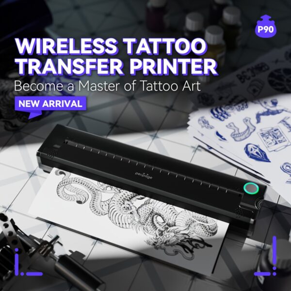 Peripage P90 Tattoo Stencil Printer Tattoo Printer Thermal Printer For DIY Tattoo, Mini Portable Printer, Compatible With Smartphone And PC, IOS, Android, With 5pcs A4 Tattoo Transfer Paper - Image 8